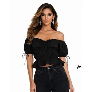Majorelle Hearst Top Black XS Off Shoulder Puff Sleeve